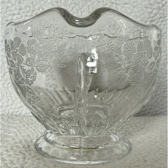 New Martinsville Glass Creamer Sugar Bowl Set Etched Flower Basket Wing Handles - Picture 11 of 13